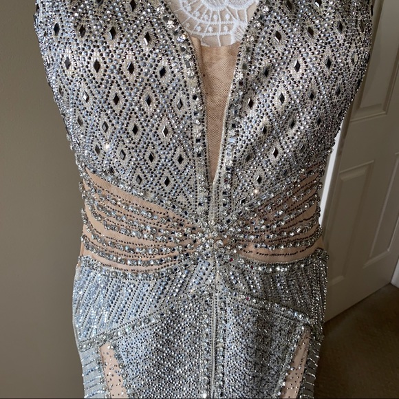 NEW Od Rica Silver Champagne Crystal Sparkling Rhinestone Wedding Evening Dress - Picture 1 of 16
